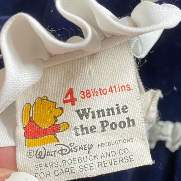 Vtg Sears Winnie the Pooh Dress Girls 4 Disney Ruffle Prairie Lace Velour Lace - Picture 3 of 15